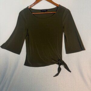 Banana Republic Green Blouse XS Tie Front 3/4 Sleeve Lightweight